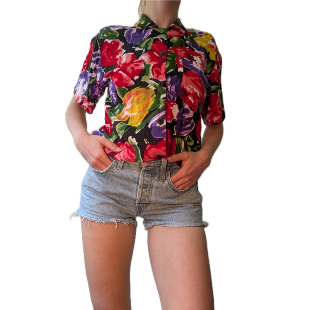 Vintage 80s Multicolor Rayon Top